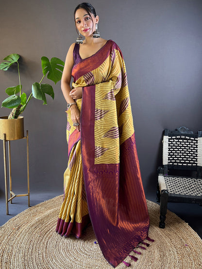 Olive Tussar Silk Abstract Ikkat Print Saree