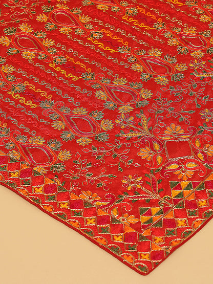 Red Kashmiri Threadwork Designer Pashmina Duppata