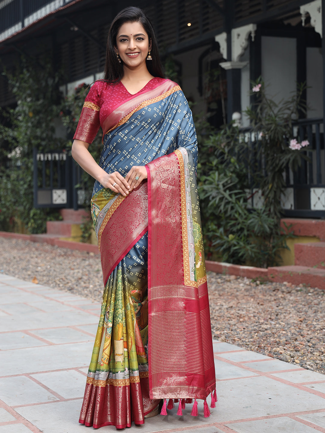 Elegant Blue Pure Viscose Dola Silk Saree with Exquisite Bandhej Print