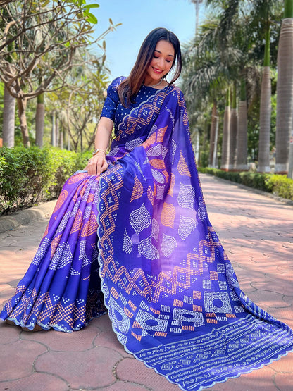 Indigo Georgette Silk Saree with Ombre Bandhej & Swarovski Stones