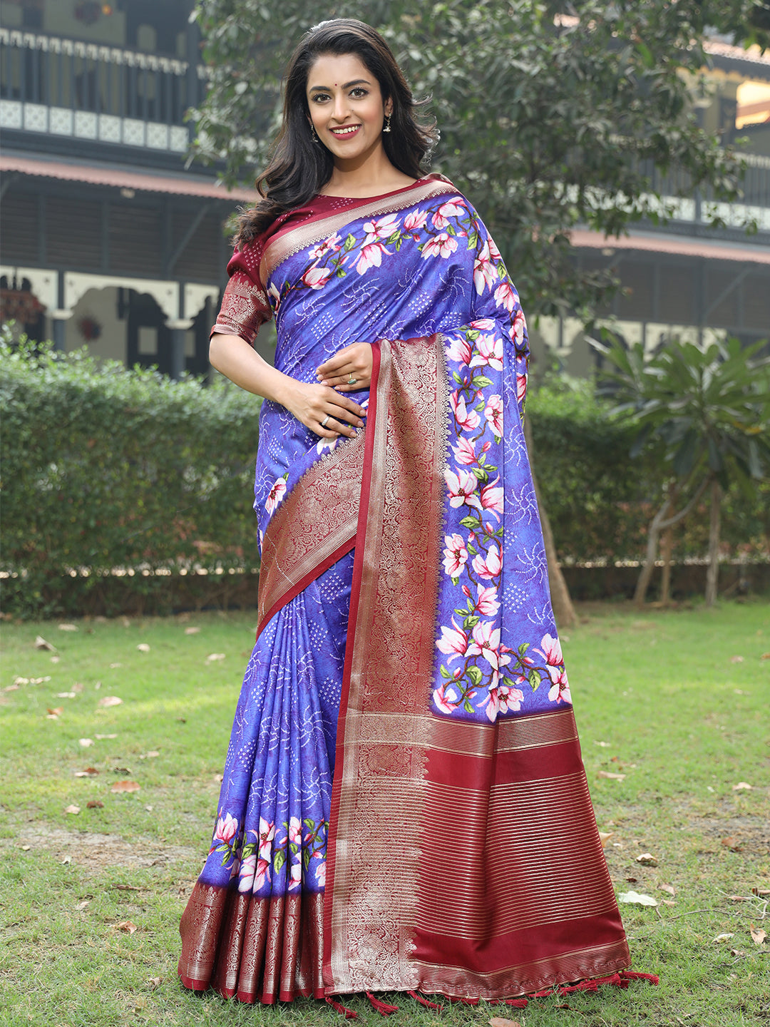 Elegant Purple Pure Viscose Dola Silk Saree with Exquisite Floral Print