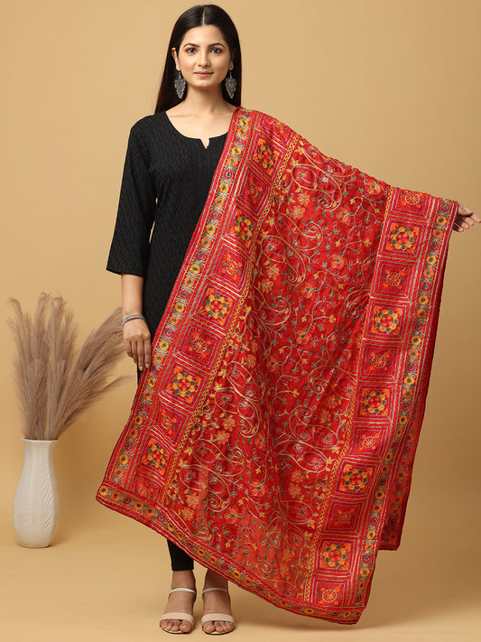 Traditional Poly Chiffon Pashmina Dupatta with Intricate Thread work