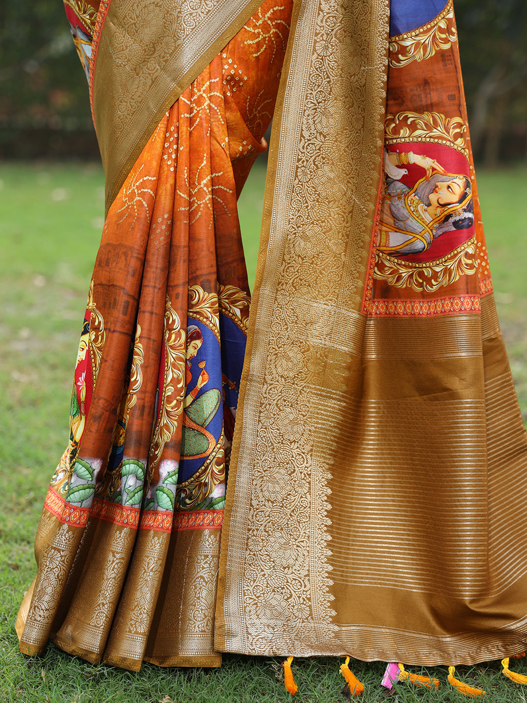 Elegant Orange Pure Viscose Dola Silk Saree with Exquisite Mughal Print Border