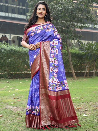 Elegant Purple Pure Viscose Dola Silk Saree with Exquisite Floral Print