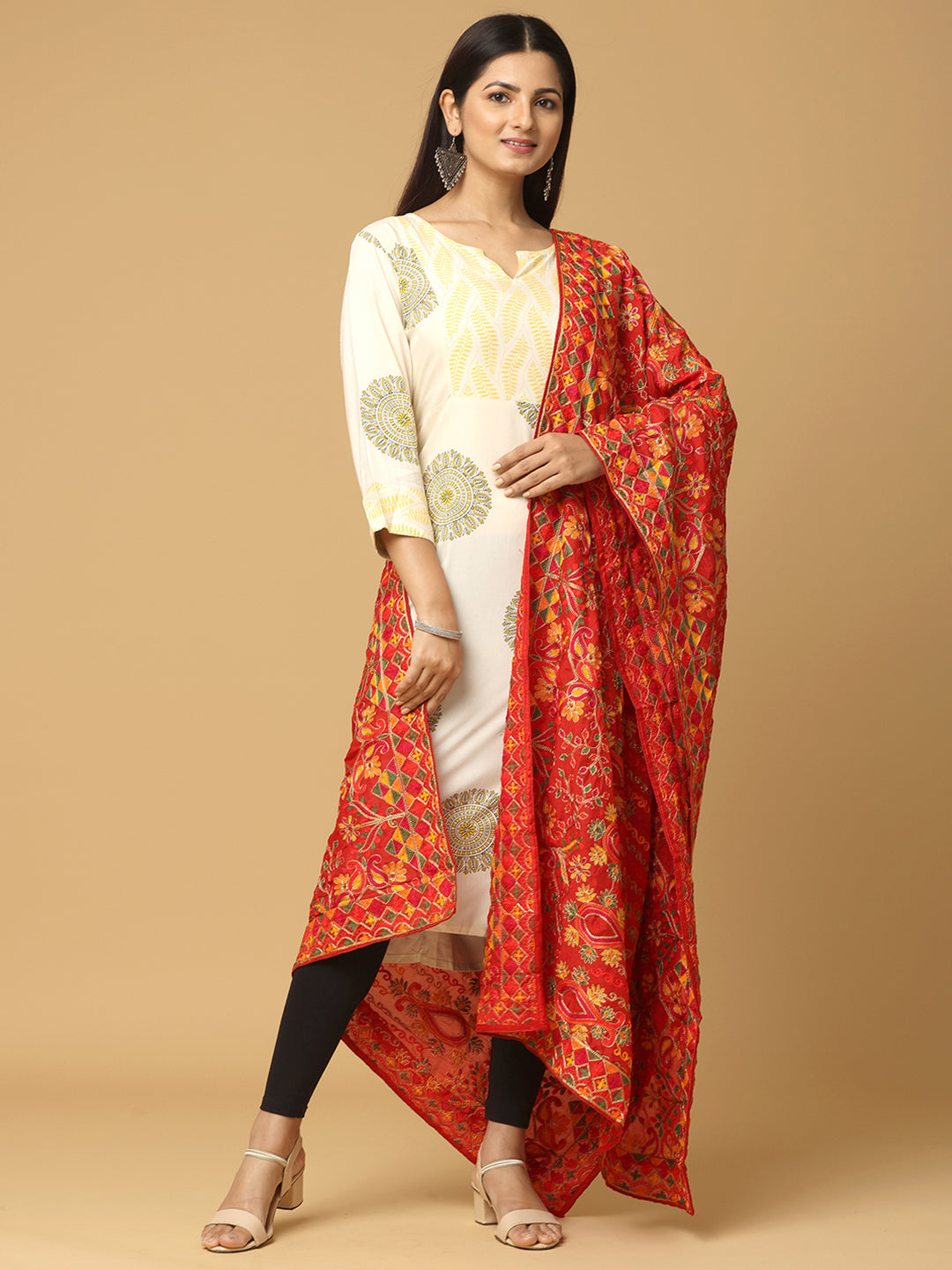 Red Kashmiri Threadwork Designer Pashmina Duppata