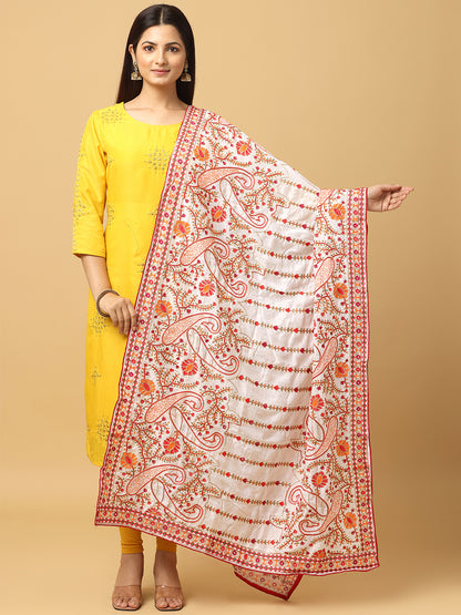 White Poly Chiffon Pashmina Dupatta with Intricate Thread work