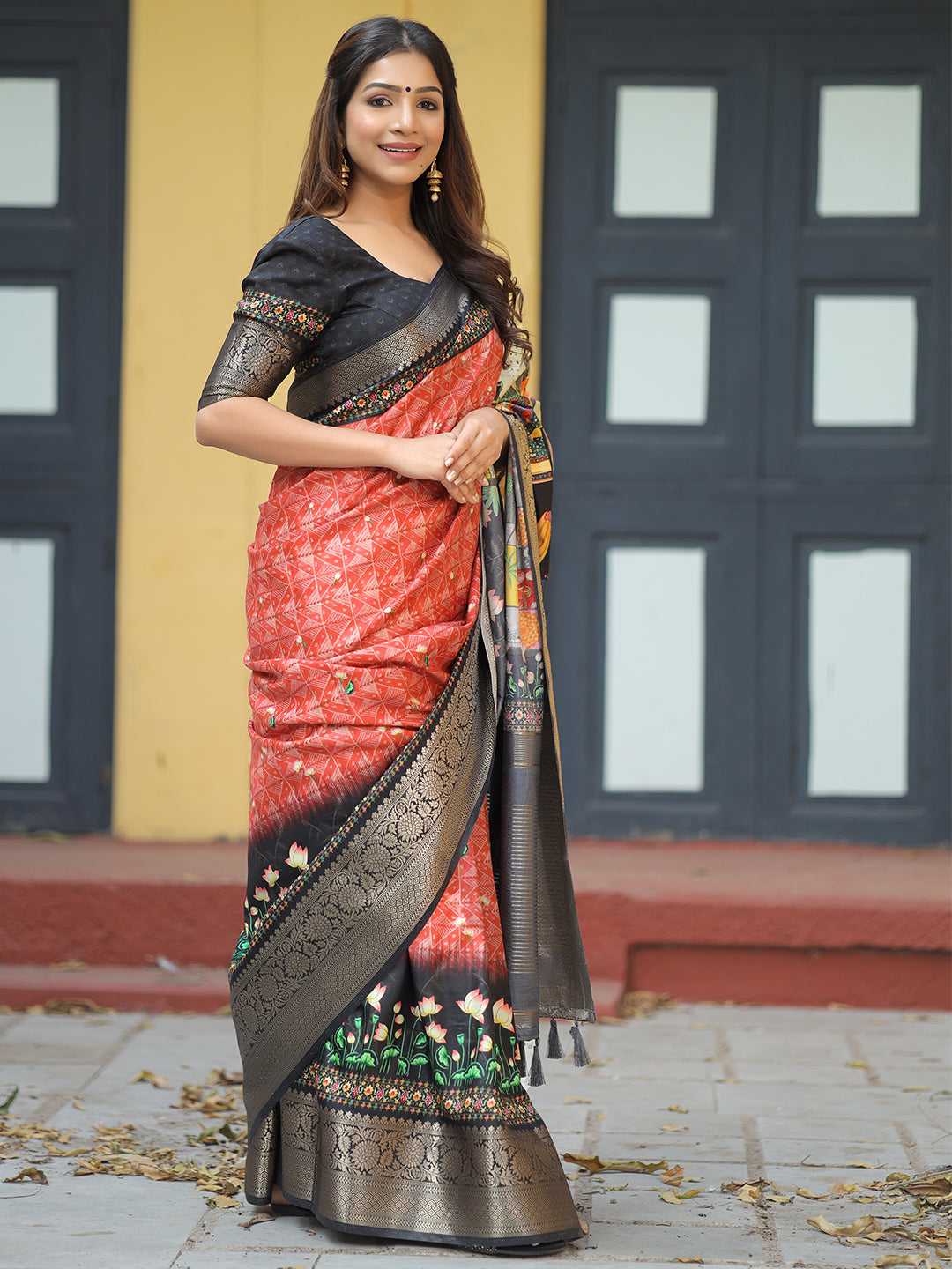 Luxe Red Viscose Dola Silk Saree with Pichwai Kalamkari Print