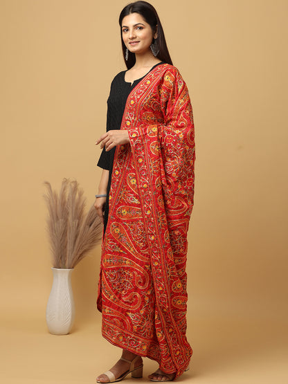 Red Kashmiri Threadwork Designer Duppata