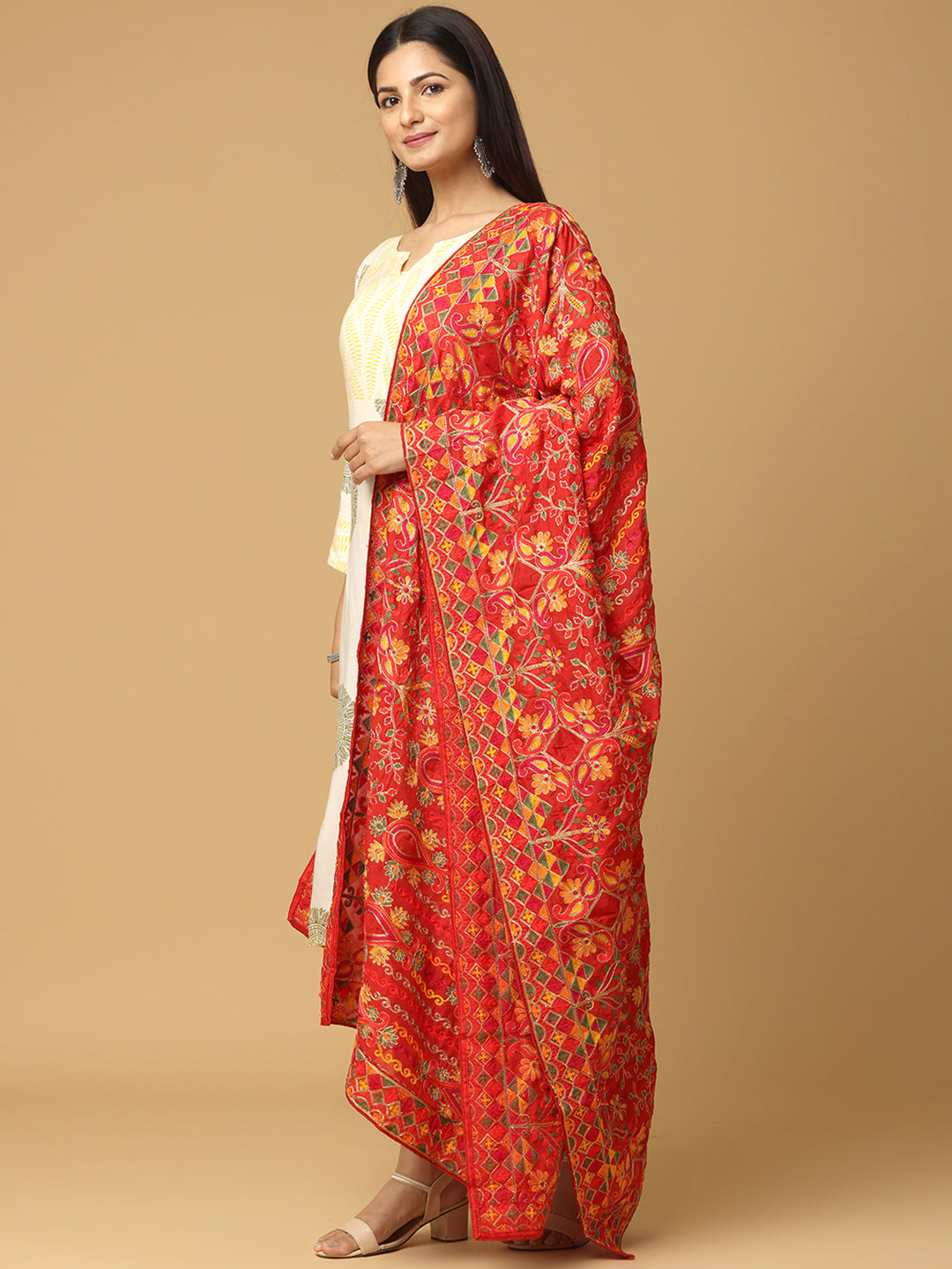 Red Kashmiri Threadwork Designer Pashmina Duppata