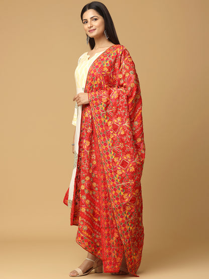 Red Kashmiri Threadwork Designer Pashmina Duppata