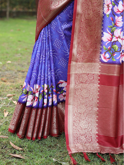 Elegant Purple Pure Viscose Dola Silk Saree with Exquisite Floral Print