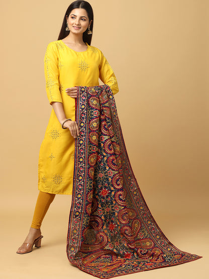 Navy Blue Kashmiri Threadwork Designer Duppata