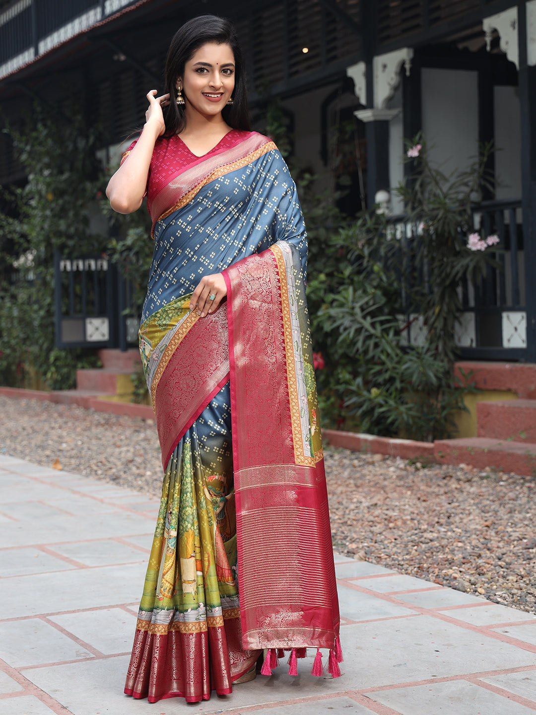 Elegant Blue Pure Viscose Dola Silk Saree with Exquisite Bandhej Print