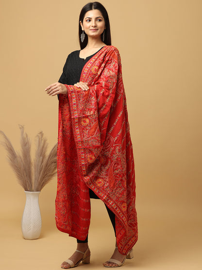 Red Poly Chiffon Pashmina Dupatta with Intricate Thread work