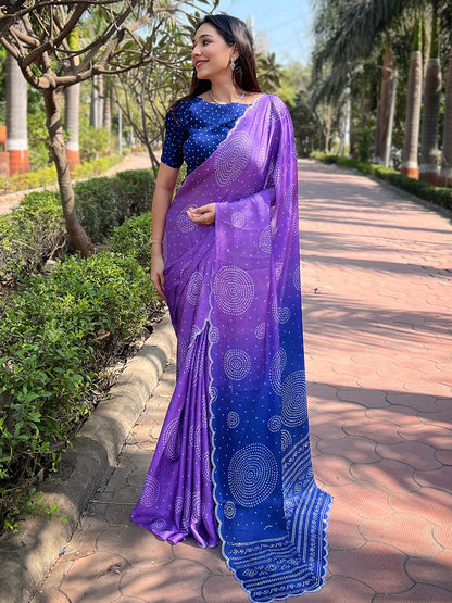 Lavender Georgette Silk Saree with Ombre Bandhej & Swarovski Stones