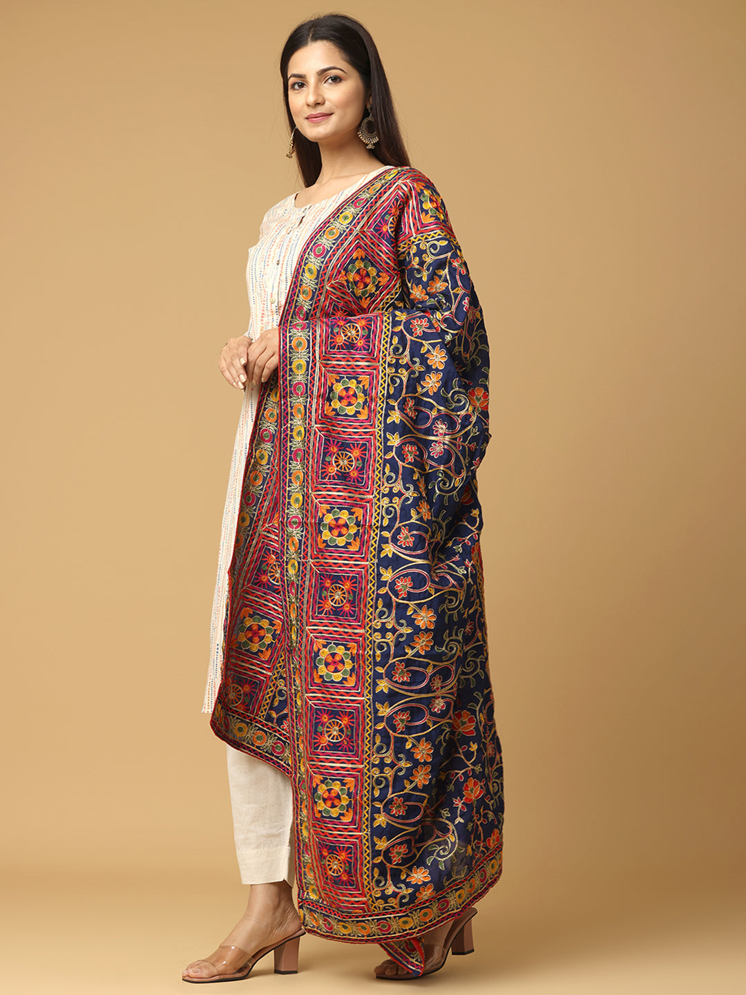 Traditional Poly Chiffon Pashmina Dupatta with Intricate Thread work