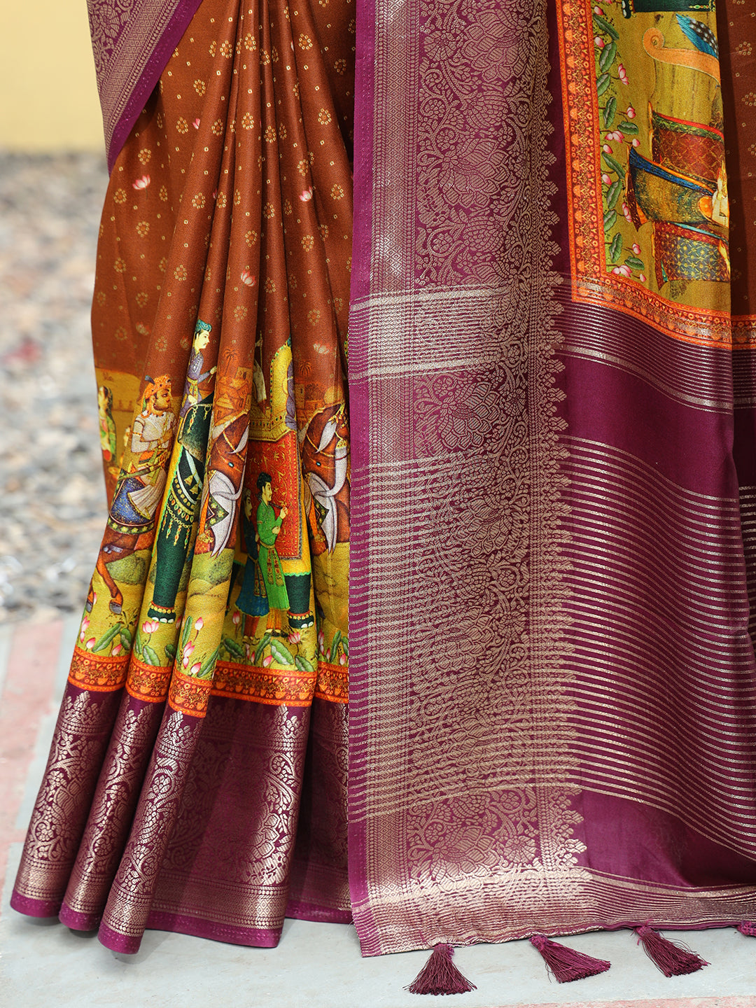 Elegant Brown Pure Viscose Dola Silk Saree with Exquisite Bandhej Print