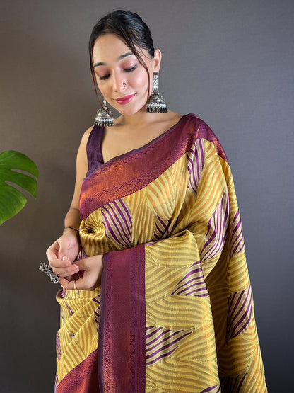 Olive Tussar Silk Abstract Ikkat Print Saree