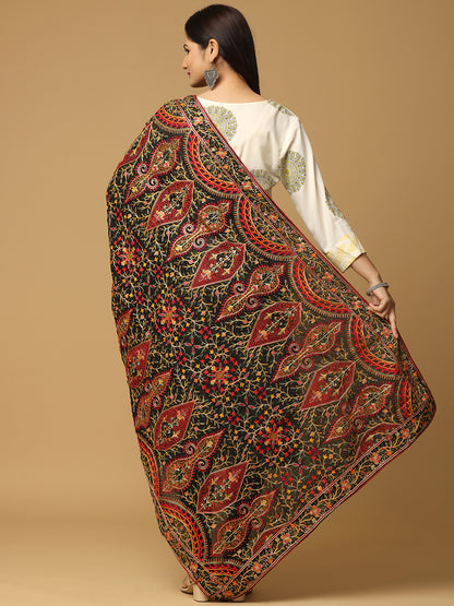 Black Poly Chiffon Pashmina Dupatta with Intricate Thread work