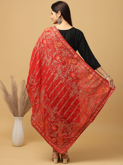 Red Poly Chiffon Pashmina Dupatta with Intricate Thread work