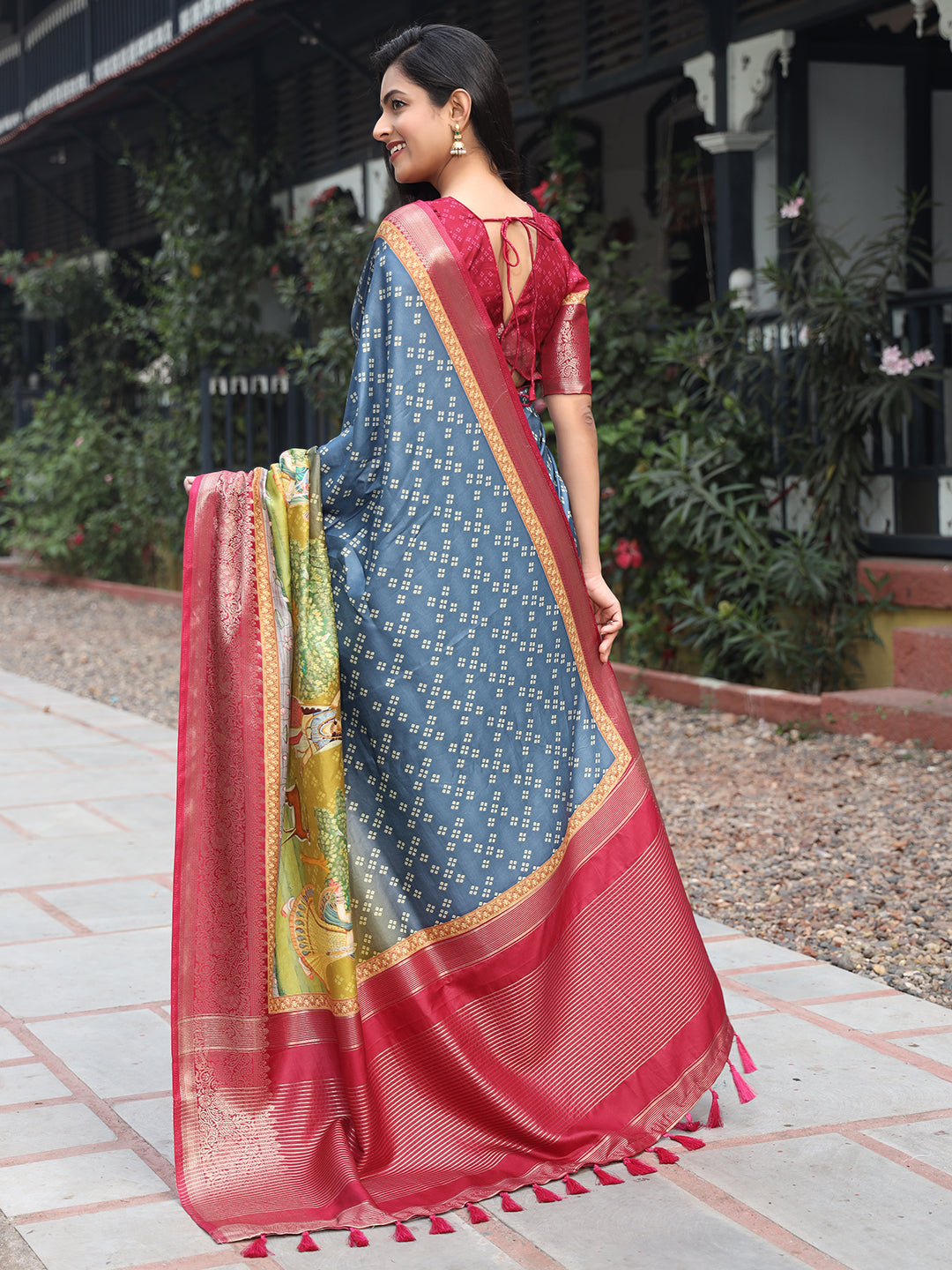 Elegant Blue Pure Viscose Dola Silk Saree with Exquisite Bandhej Print