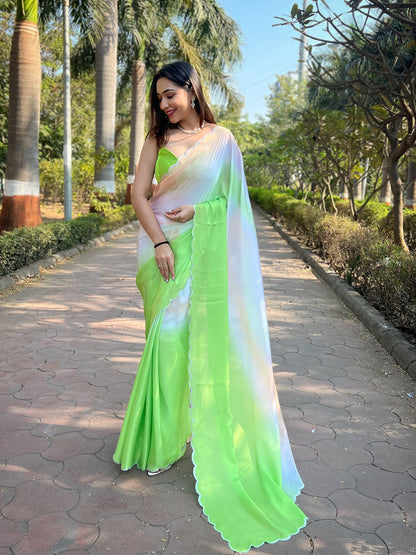 Bollywood-Style Green Satin Georgette Ombre Saree