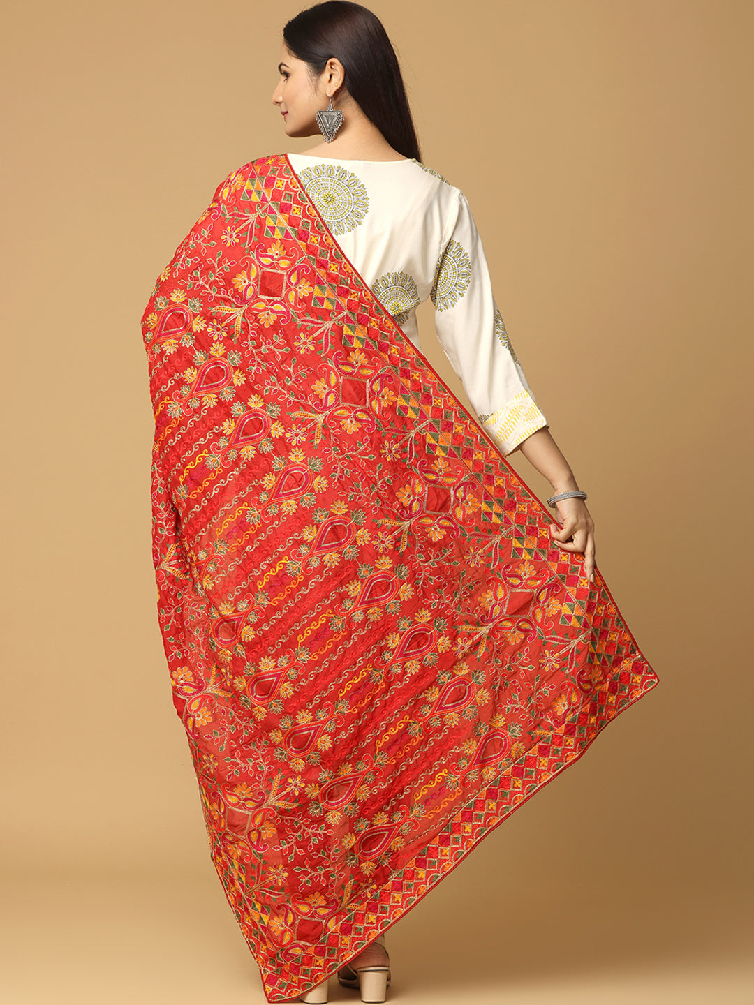 Red Kashmiri Threadwork Designer Pashmina Duppata