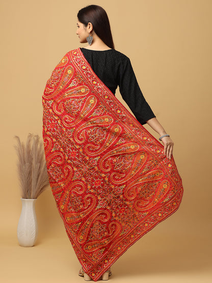 Red Kashmiri Threadwork Designer Duppata