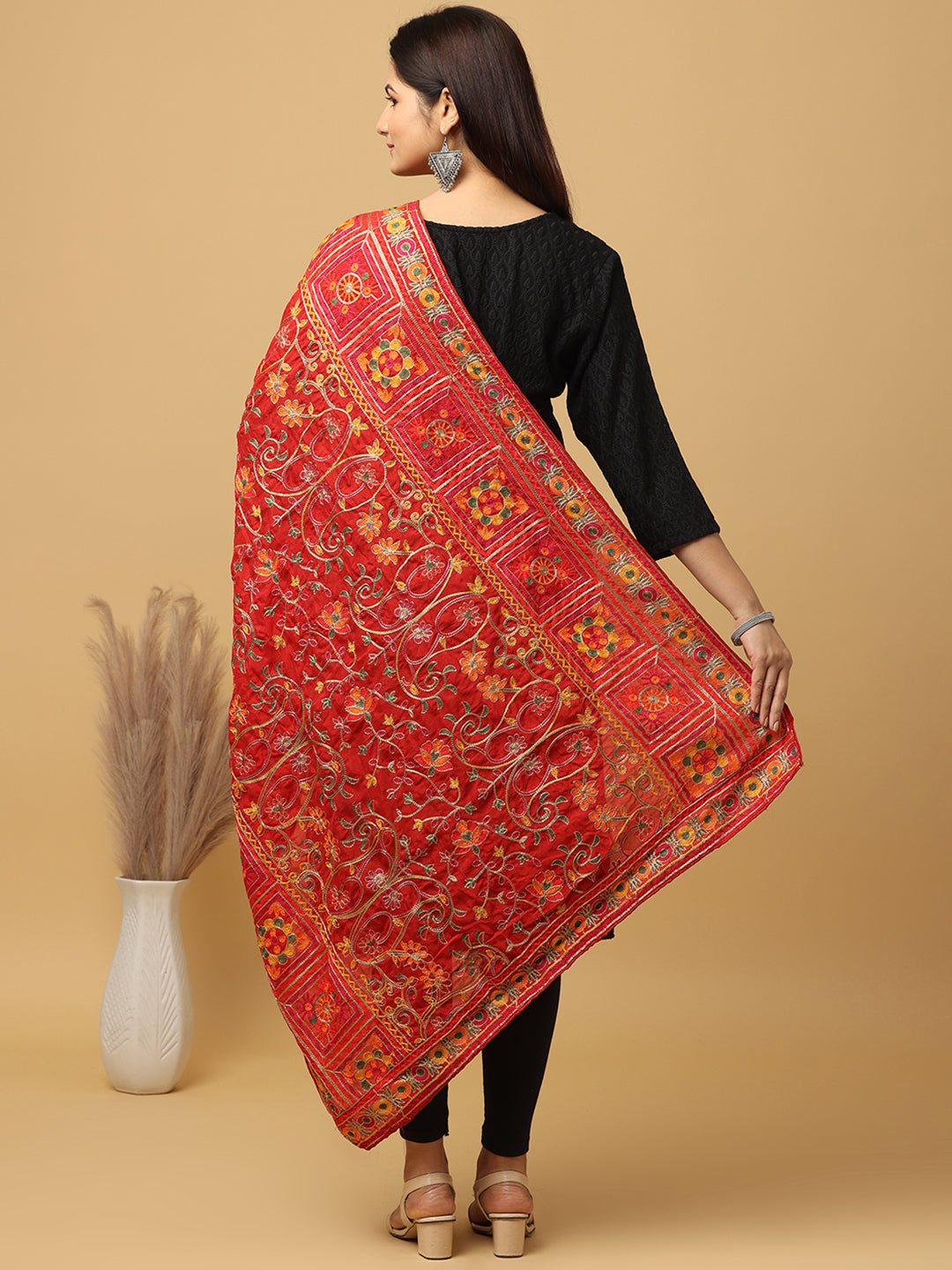 Traditional Poly Chiffon Pashmina Dupatta with Intricate Thread work