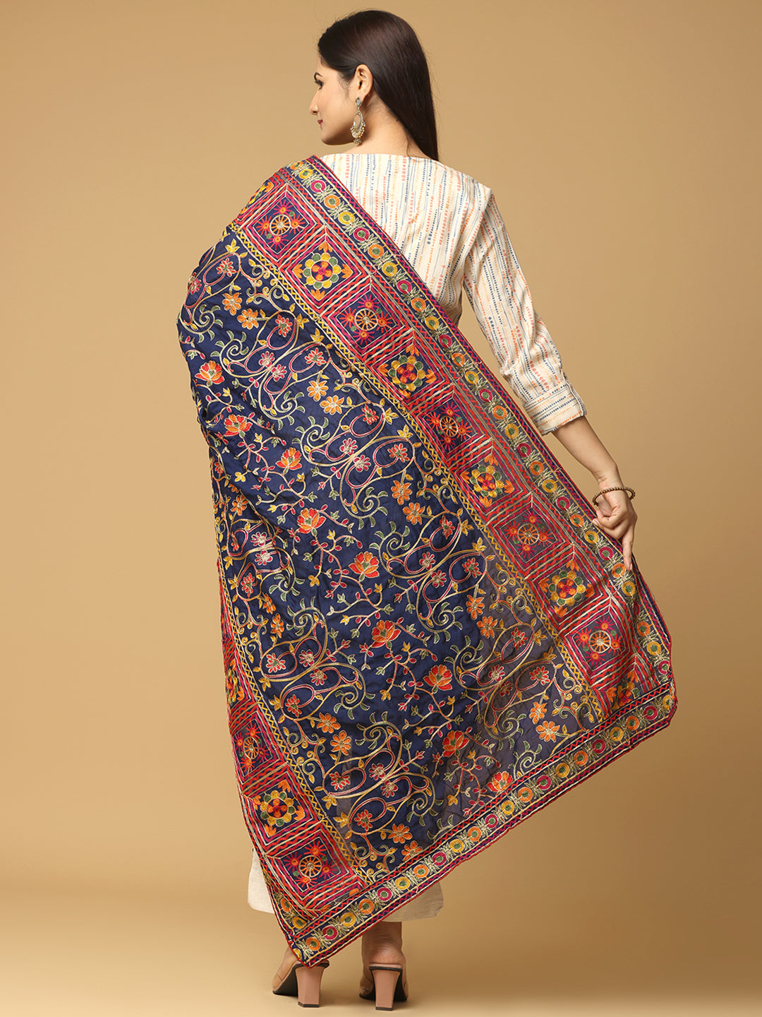 Traditional Poly Chiffon Pashmina Dupatta with Intricate Thread work