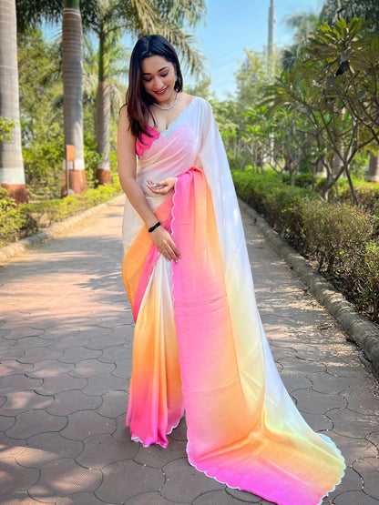 Bollywood-Style Pink Satin Georgette Ombre Saree