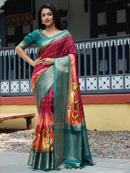 Elegant Rani Pink Pure Viscose Dola Silk Saree with Exquisite Bandhej Print