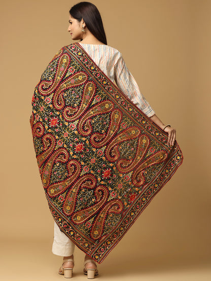 Black Kashmiri Threadwork Designer Duppata