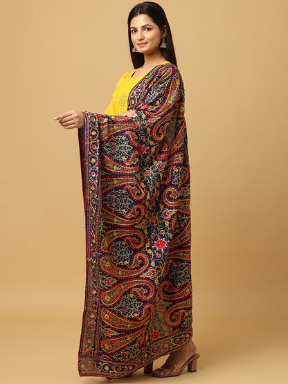 Navy Blue Kashmiri Threadwork Designer Duppata