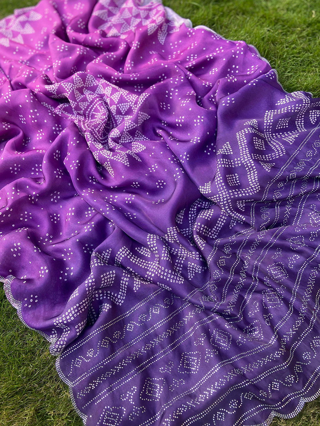 Purple Georgette Silk Saree with Ombre Bandhej & Swarovski Stones