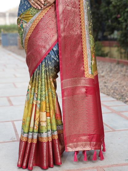 Elegant Blue Pure Viscose Dola Silk Saree with Exquisite Bandhej Print