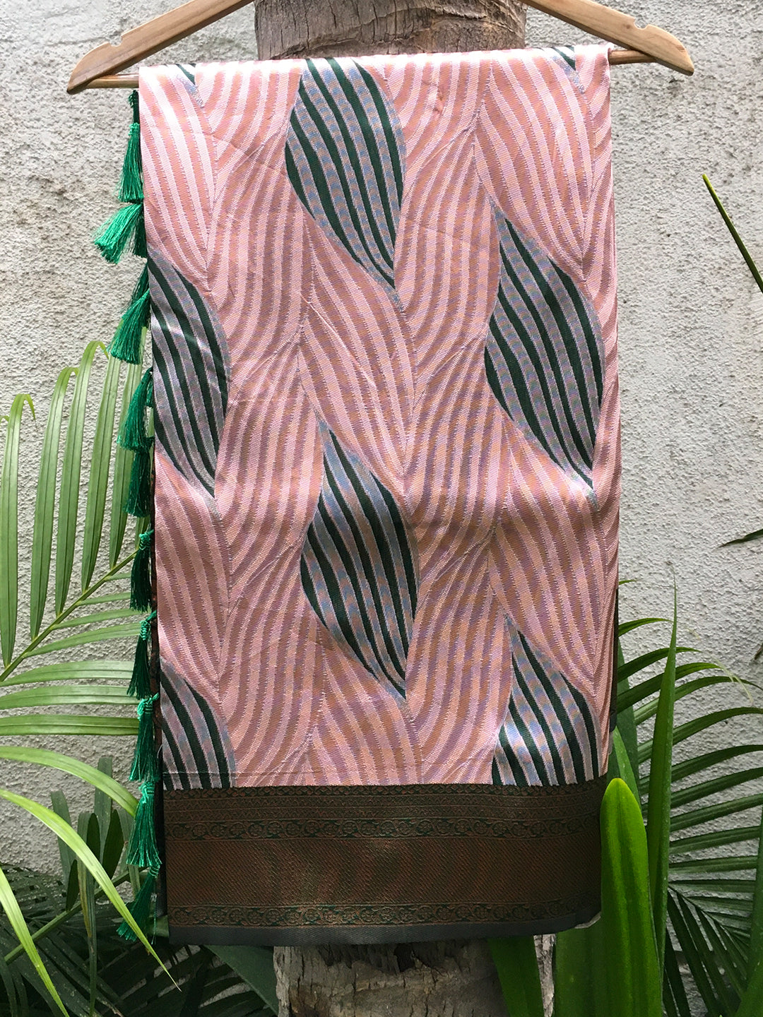 Baby-Pink Tussar Silk Abstract Ikkat Print Saree