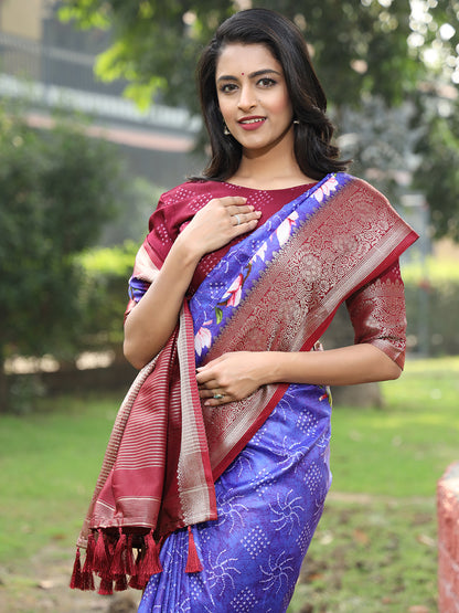 Elegant Purple Pure Viscose Dola Silk Saree with Exquisite Floral Print