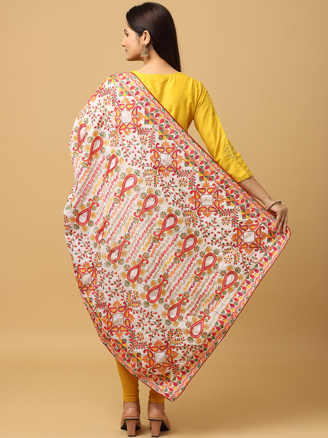 White Kashmiri Threadwork Designer Pashmina Duppata