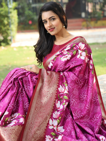 Elegant Magenta Pure Viscose Dola Silk Saree with Exquisite Floral Print