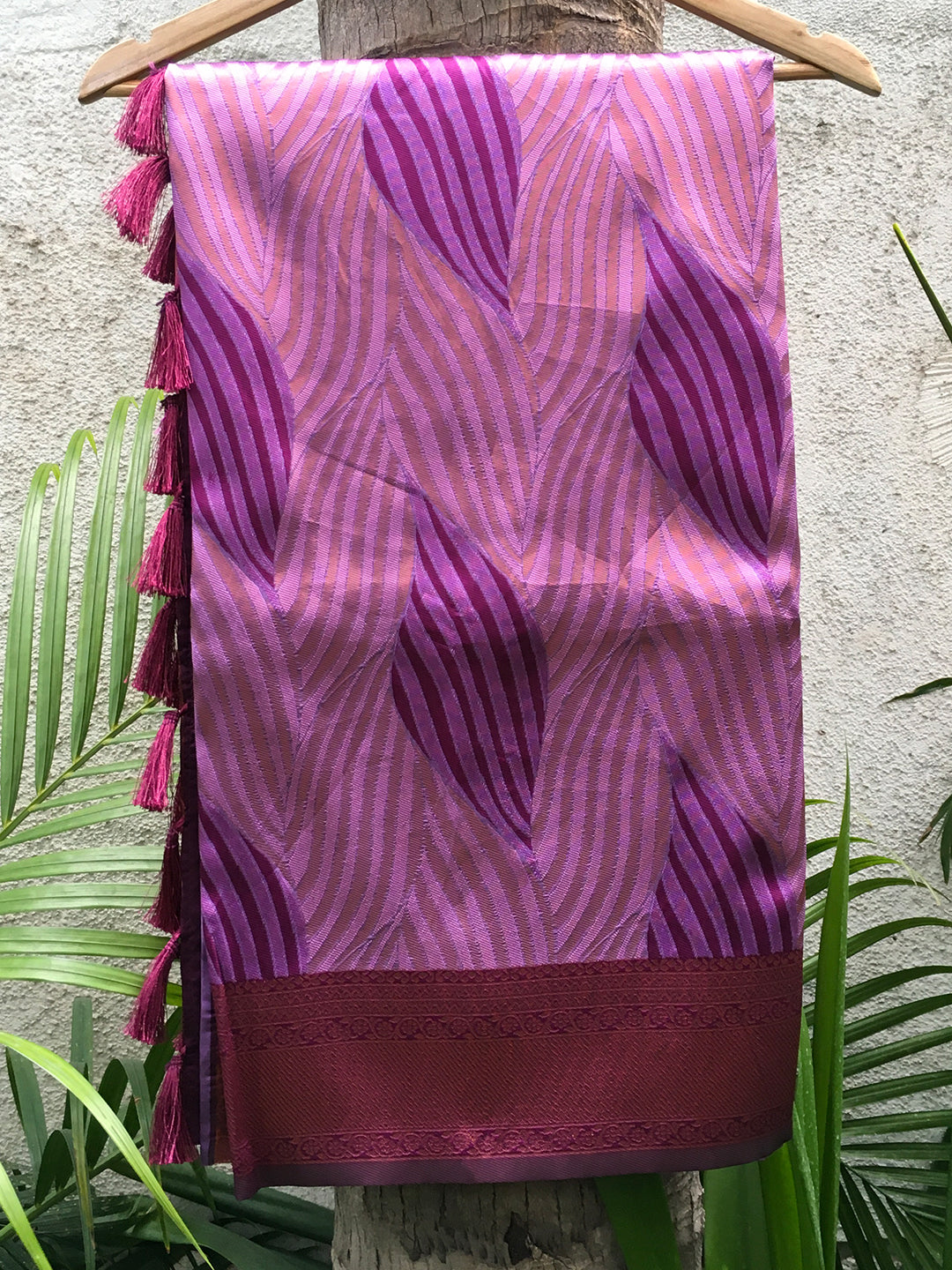 Purple Tussar Silk Abstract Ikkat Print Saree