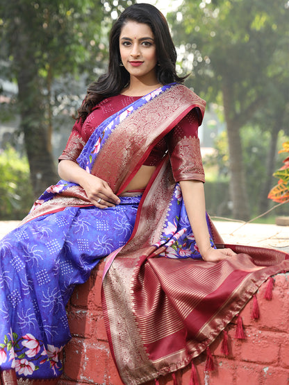 Elegant Purple Pure Viscose Dola Silk Saree with Exquisite Floral Print