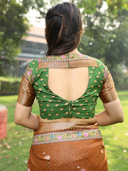 Luxe Brown Viscose Dola Silk Saree with Pichwai Kalamkari Print