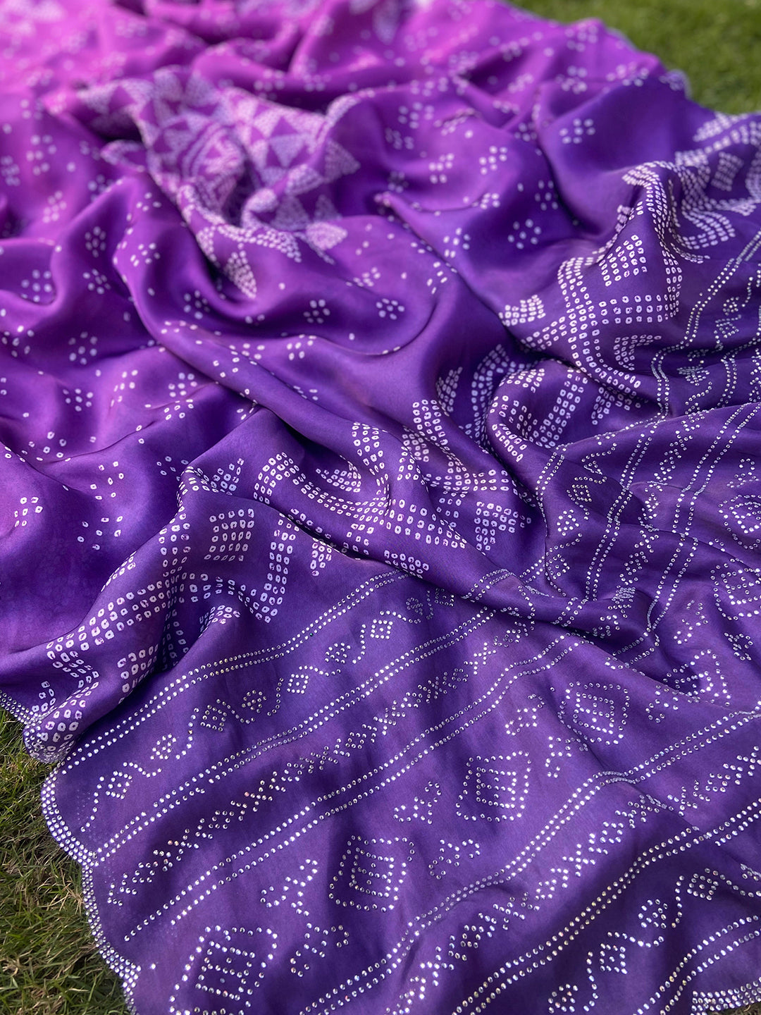 Purple Georgette Silk Saree with Ombre Bandhej & Swarovski Stones