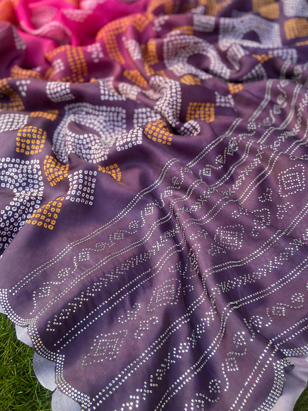 Magenta Georgette Silk Saree with Ombre Bandhej & Swarovski Stones