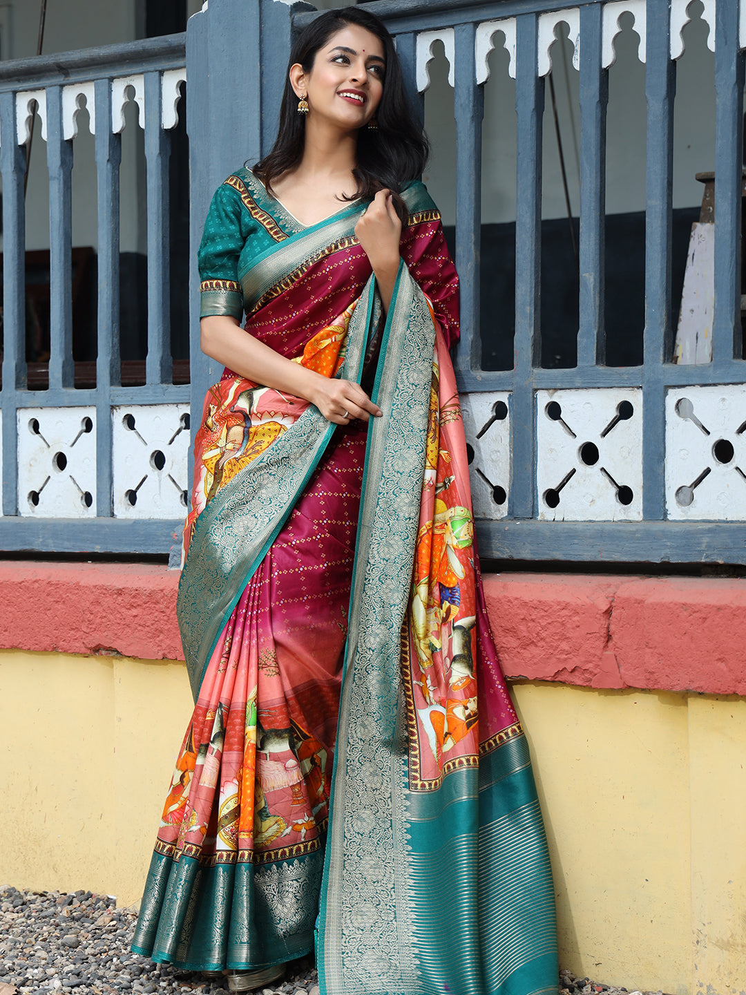 Elegant Rani Pink Pure Viscose Dola Silk Saree with Exquisite Bandhej Print