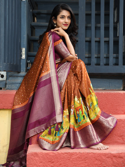 Elegant Brown Pure Viscose Dola Silk Saree with Exquisite Bandhej Print