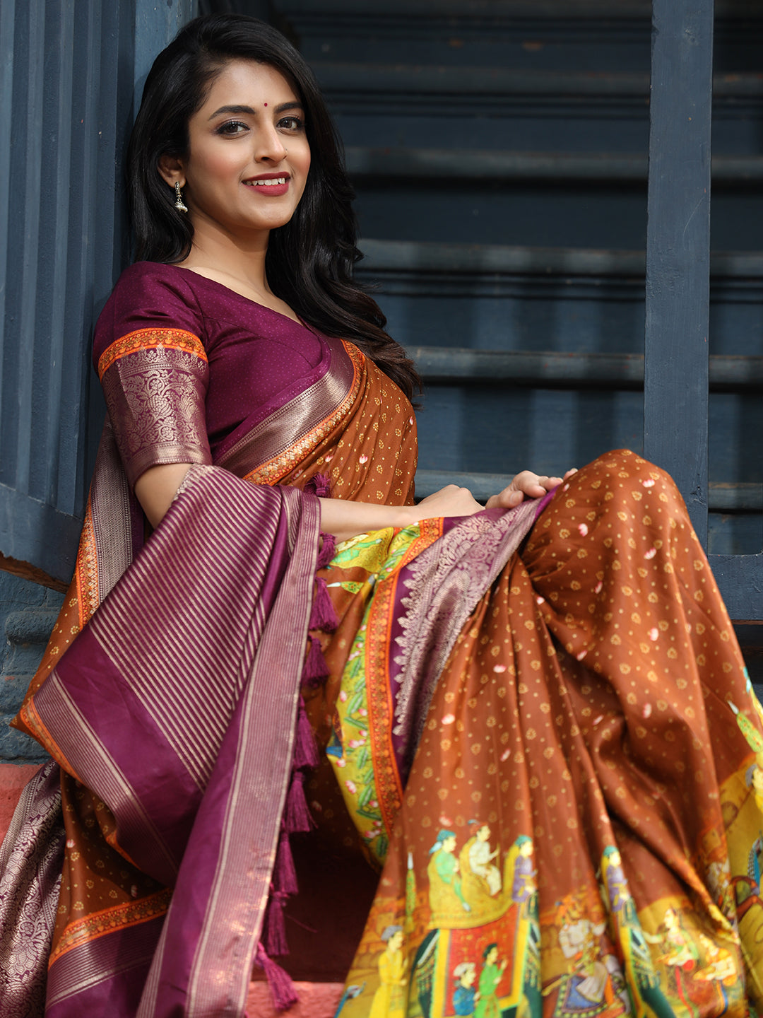 Elegant Brown Pure Viscose Dola Silk Saree with Exquisite Bandhej Print