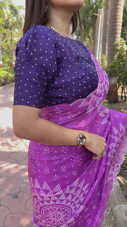 Purple Georgette Silk Saree with Ombre Bandhej & Swarovski Stones