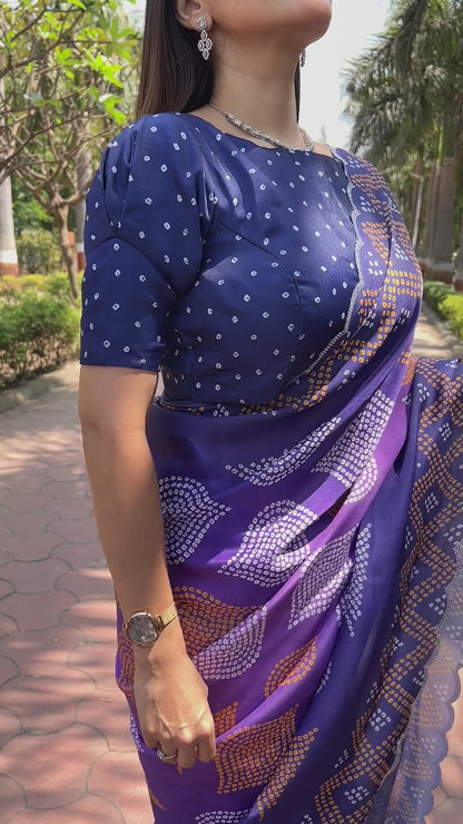 Indigo Georgette Silk Saree with Ombre Bandhej & Swarovski Stones